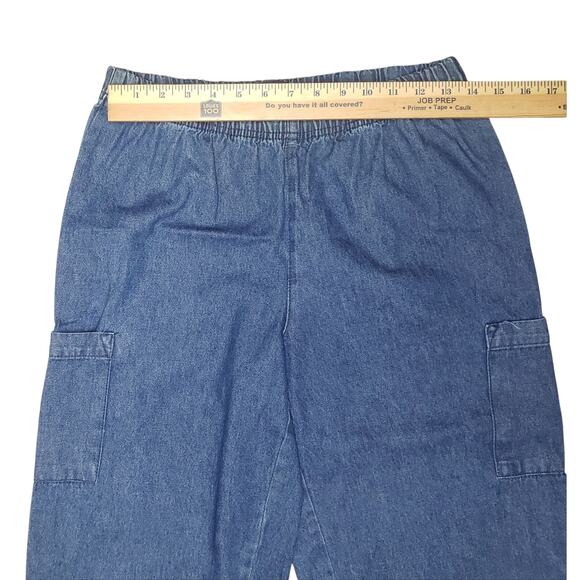 Basic Editions Vintage Denim Capri Pants Sz S Elastic Waist High Rise Pockets - Picture 4 of 10